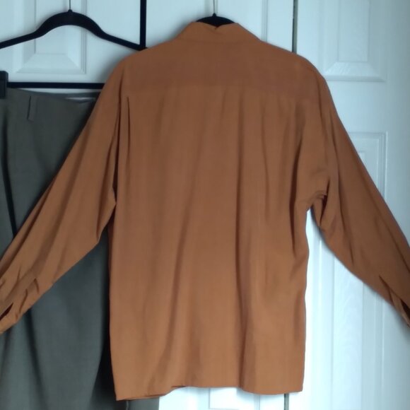 Spenser Jeremy Silk Long-Sleeve Gold Camp Shirt Blouse Size P - Picture 5 of 7